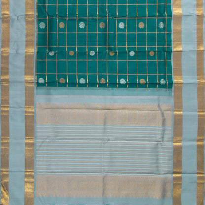 Mayilkazhuthu Green And Pastel Blue Kanjivaram Silk Saree With Medium Border Handwoven Pure Silk For Festive Wear PV J 10