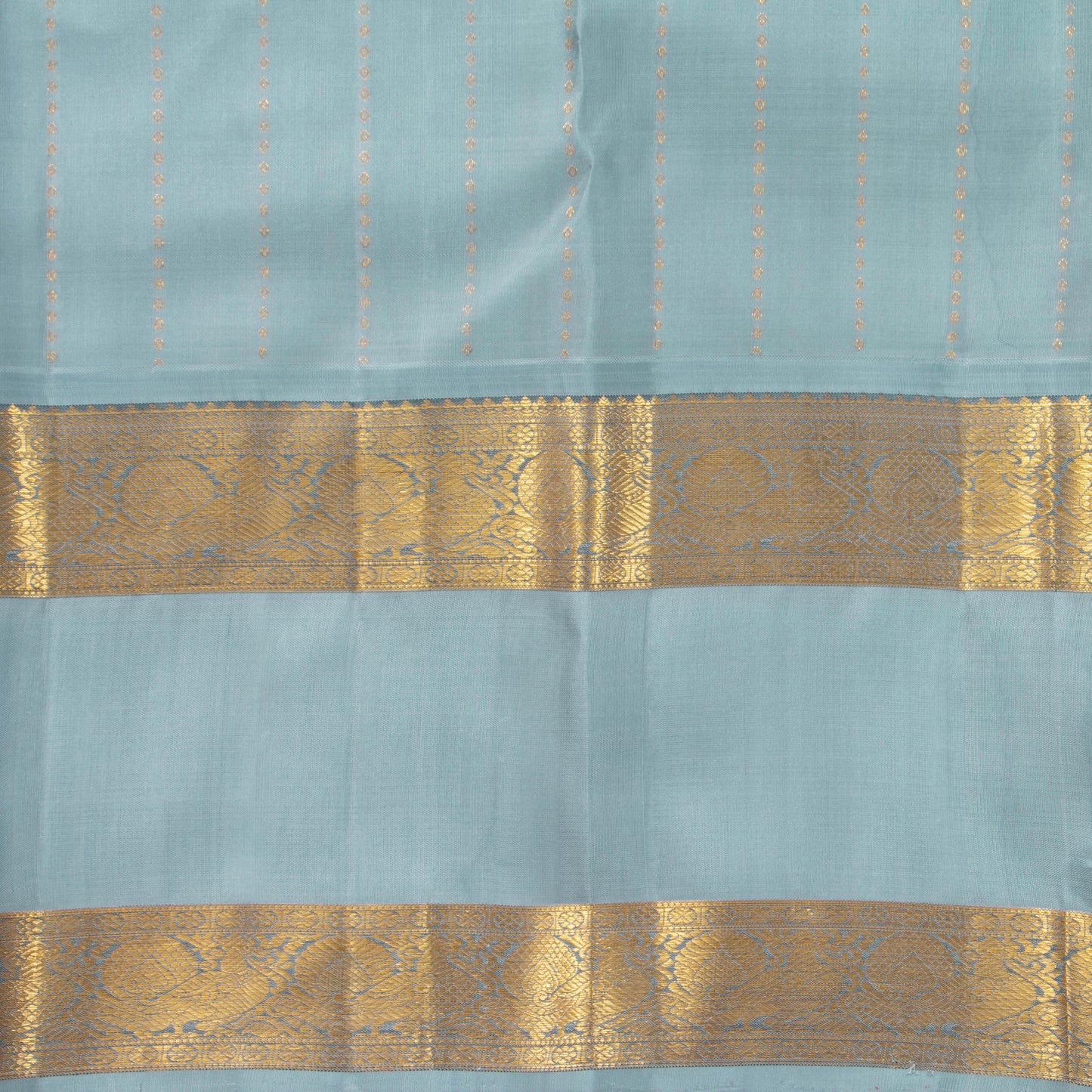 Mayilkazhuthu Green And Pastel Blue Kanjivaram Silk Saree With Medium Border Handwoven Pure Silk For Festive Wear PV J 10