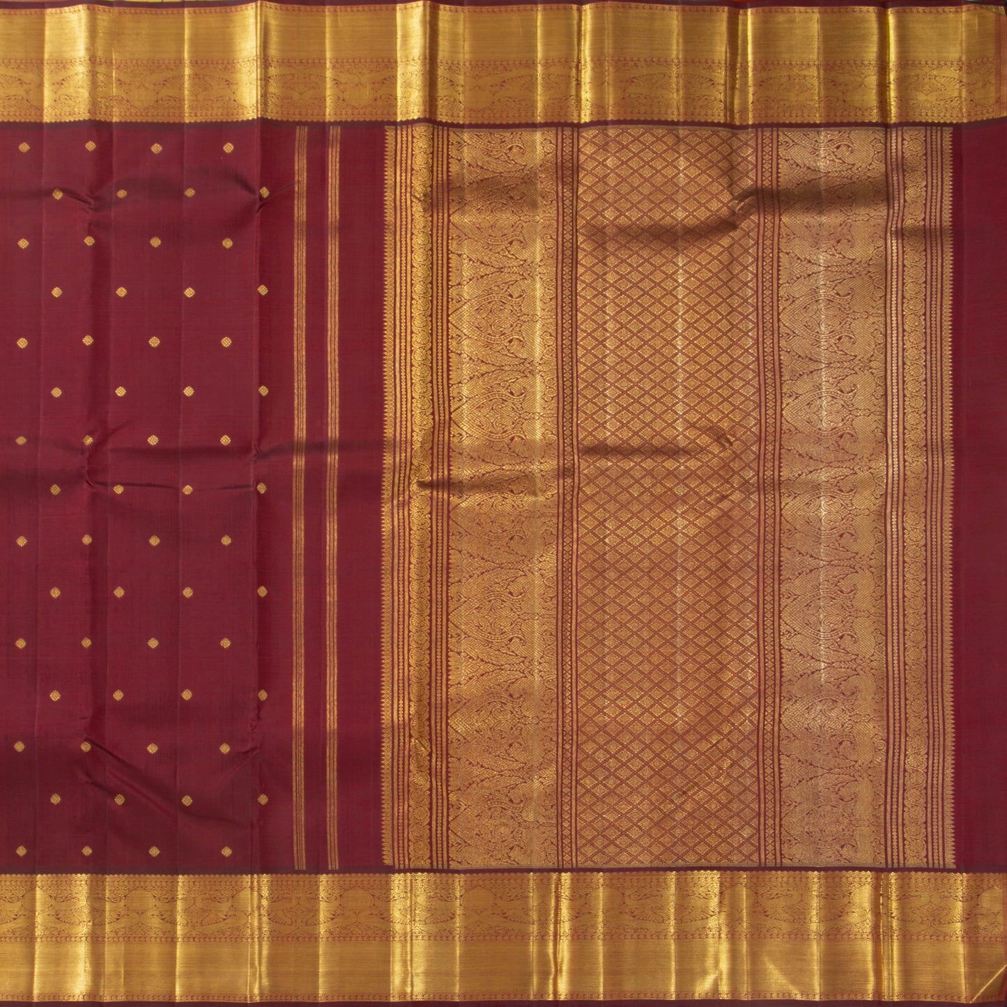 Maroon Kanjivaram Silk Saree With Medium Border Handwoven Pure Silk For Wedding Wear PV 2036