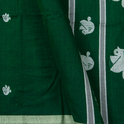 Green Dhakai Jamdani Khadi Mulmul Saree For Party Wear PV MJ 162