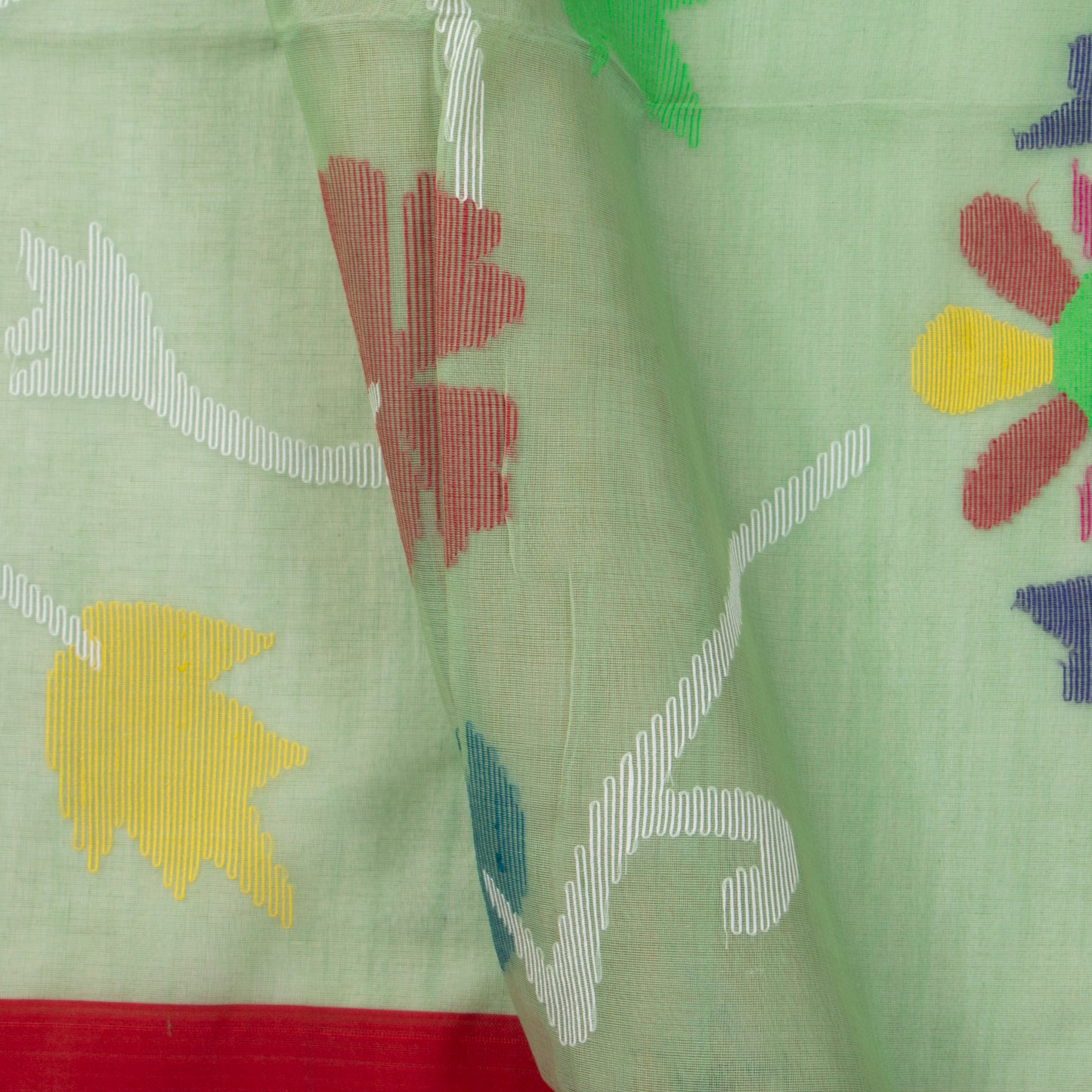 Pastel Green Dhakai Jamdani Kora Silk Saree Handwoven PV MJ 58