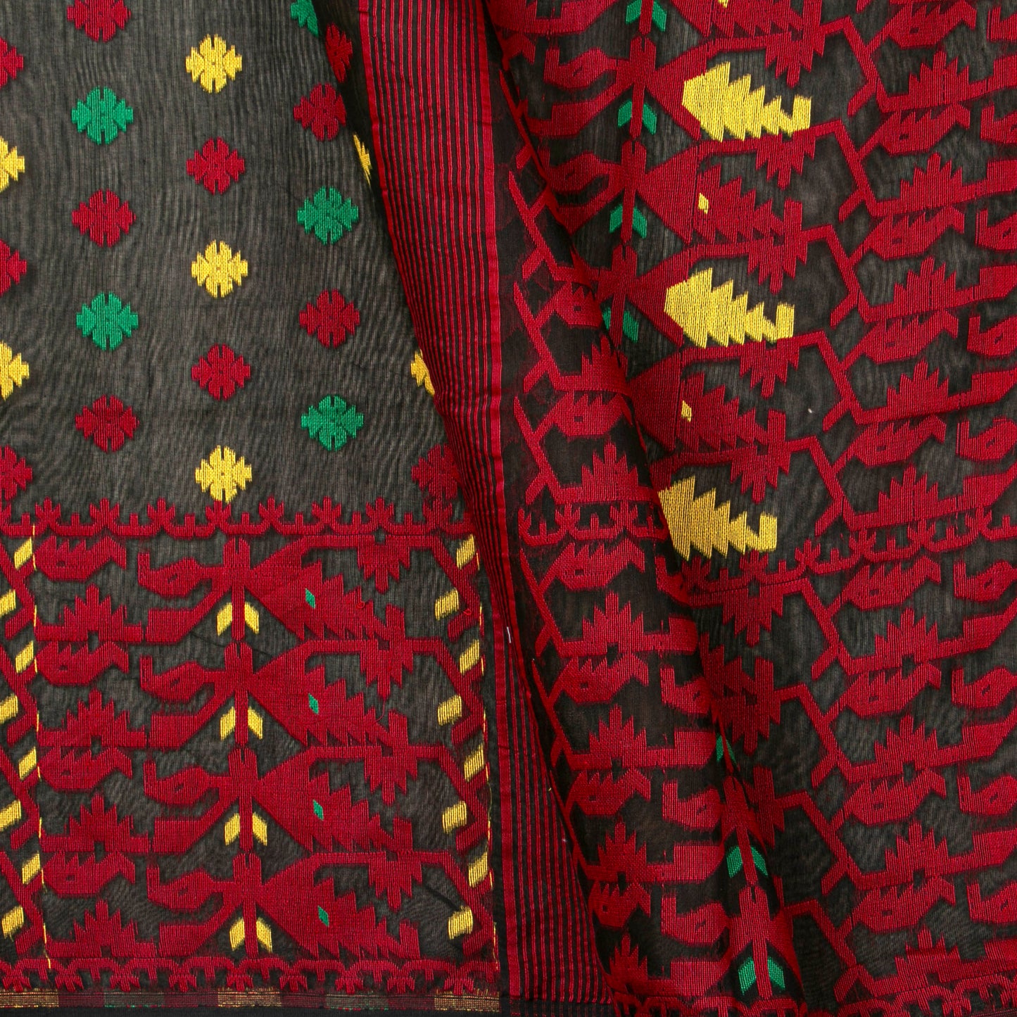 Black Dhakai Jamdani Mulmul Silk Saree For Party Wear PV MJ 152