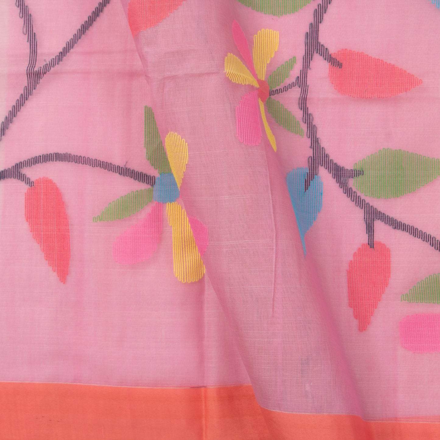 Pink Dhakai Jamdani Kora Silk Saree Handwoven PV MJ 59