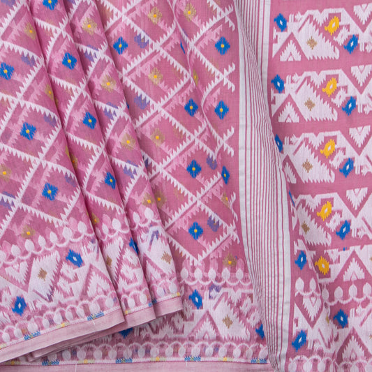 Pink Dhakai Jamdani Muslin Silk Saree For Party Wear PV MJ 146 - Dhakai Jamdhani - Panjavarnam PV MJ 146