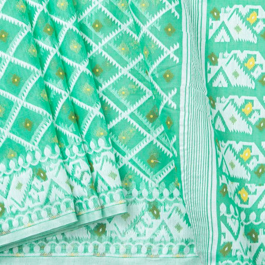 Sea Green Dhakai Jamdani Muslin Silk Saree For Party Wear PV MJ 148