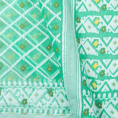 Sea Green Dhakai Jamdani Muslin Silk Saree For Party Wear PV MJ 148 - Dhakai Jamdhani - Panjavarnam 