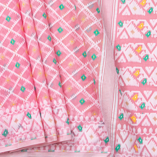 Pink Dhakai Jamdani Muslin Silk Saree For Party Wear PV MJ 147