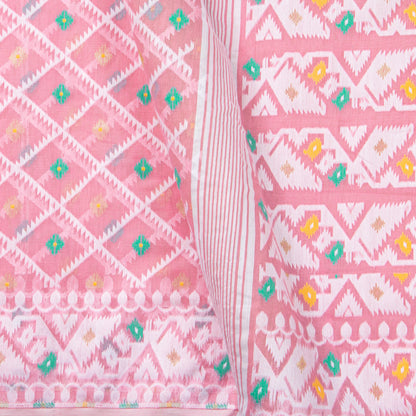 Pink Dhakai Jamdani Muslin Silk Saree For Party Wear PV MJ 147