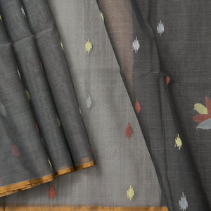 Grey Dhakai Jamdani Silk Saree Handwoven PV MJ 68