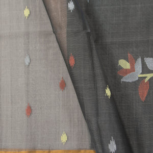 Grey Dhakai Jamdani Silk Saree Handwoven PV MJ 68