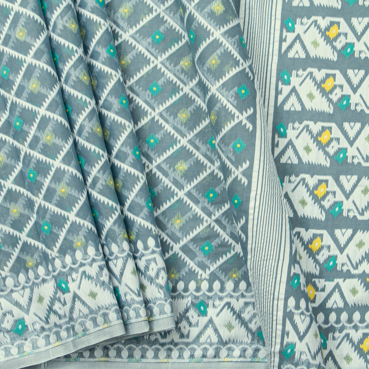 Grey Dhakai Jamdani Muslin Silk Saree For Party Wear PV MJ 149