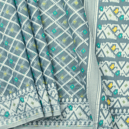 Grey Dhakai Jamdani Muslin Silk Saree For Party Wear PV MJ 149