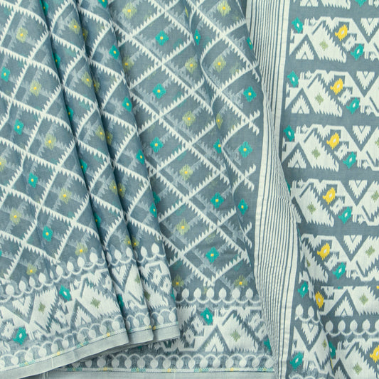 Grey Dhakai Jamdani Muslin Silk Saree For Party Wear PV MJ 149
