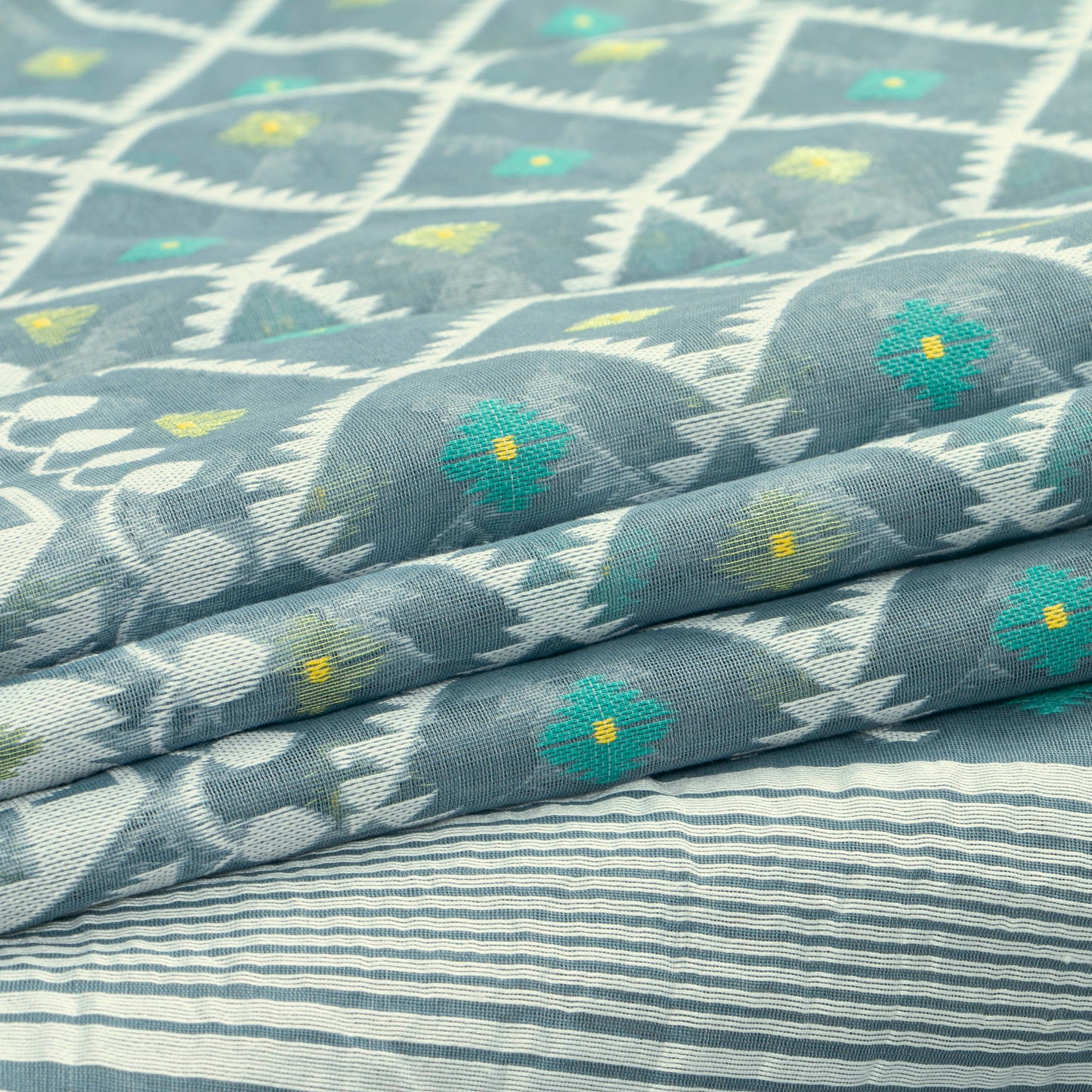 Grey Dhakai Jamdani Muslin Silk Saree For Party Wear PV MJ 149