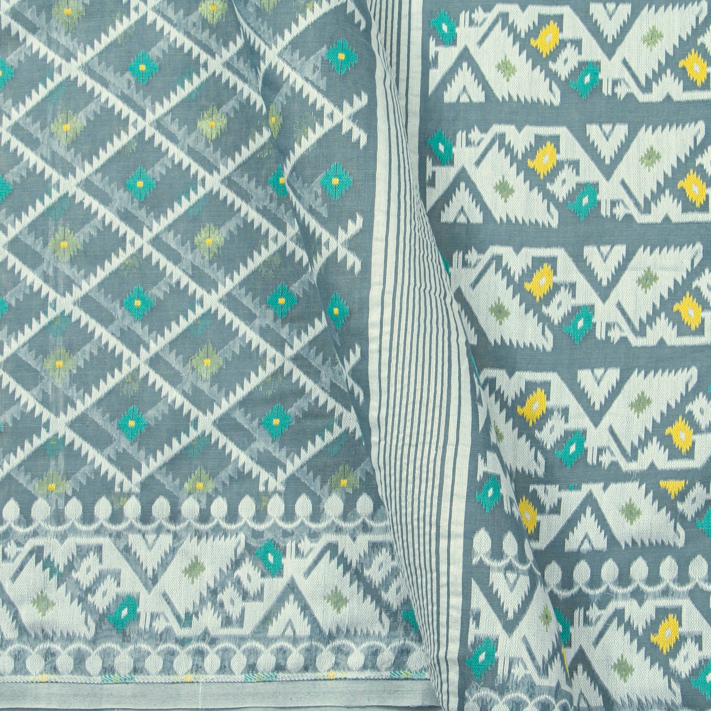 Grey Dhakai Jamdani Muslin Silk Saree For Party Wear PV MJ 149