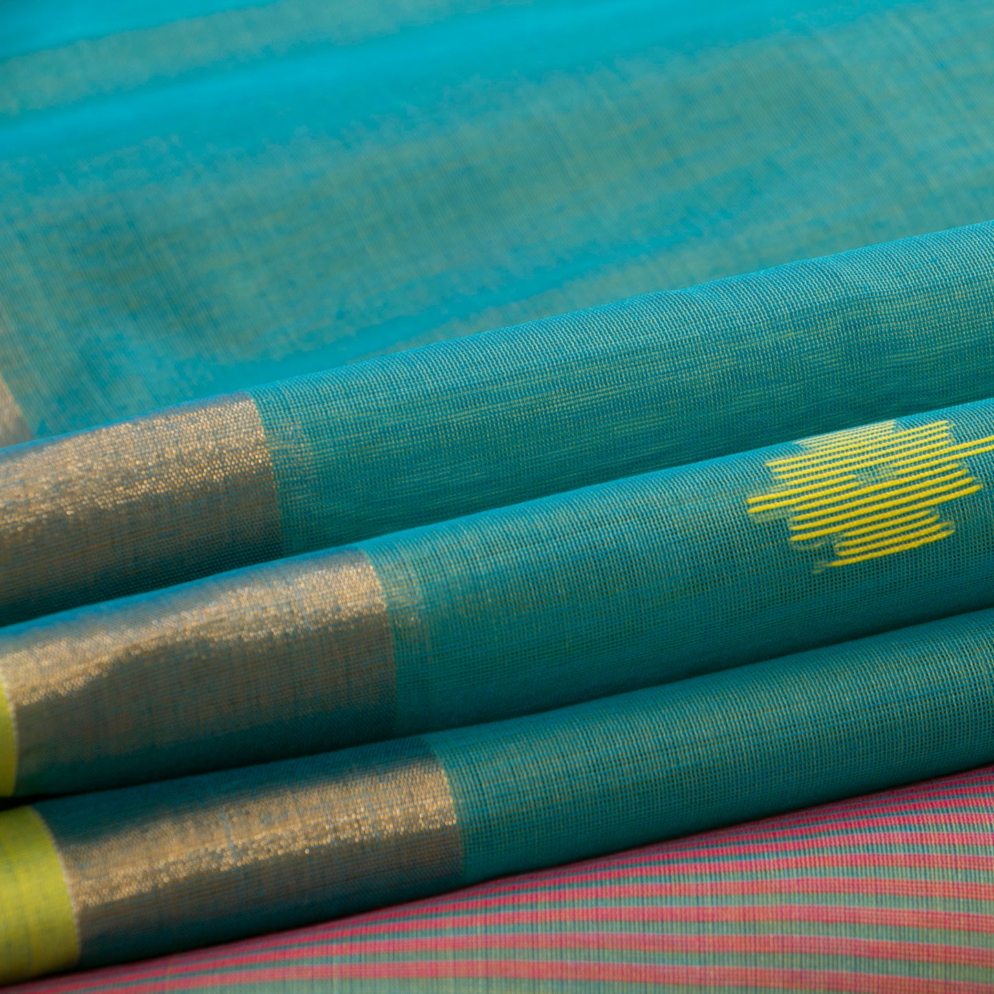 Blue Dhakai Jamdani Mulmul Silk Saree Handwoven PV MJ 69