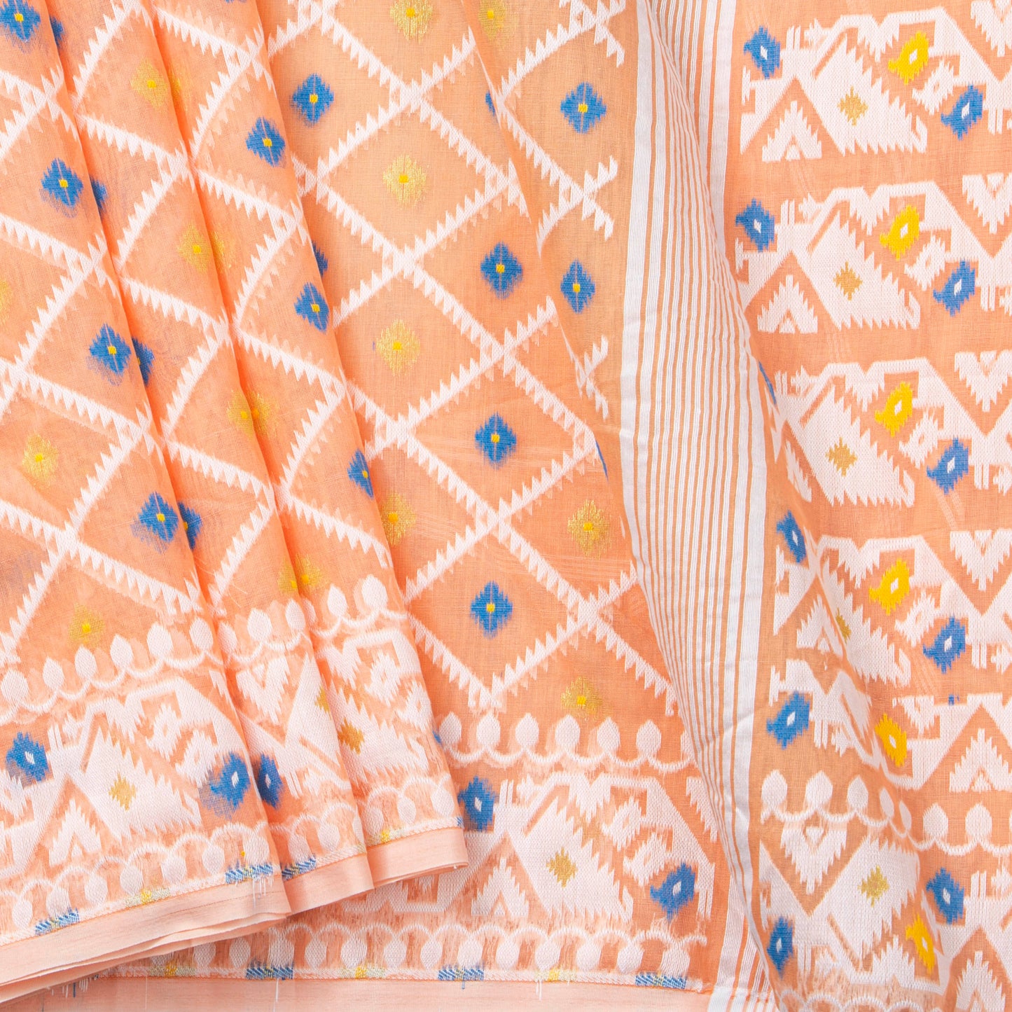 Peach Dhakai Jamdani Muslin Silk Saree For Party Wear PV MJ 150