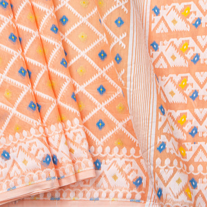 Peach Dhakai Jamdani Muslin Silk Saree For Party Wear PV MJ 150