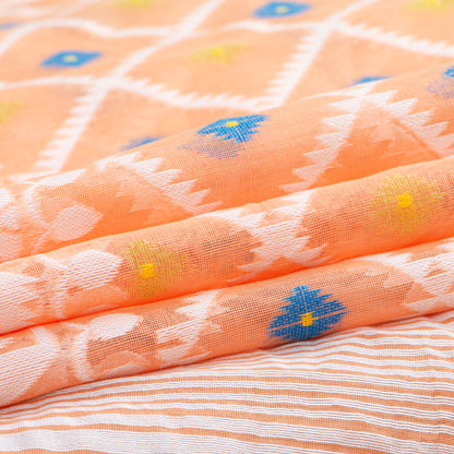 Peach Dhakai Jamdani Muslin Silk Saree For Party Wear PV MJ 150