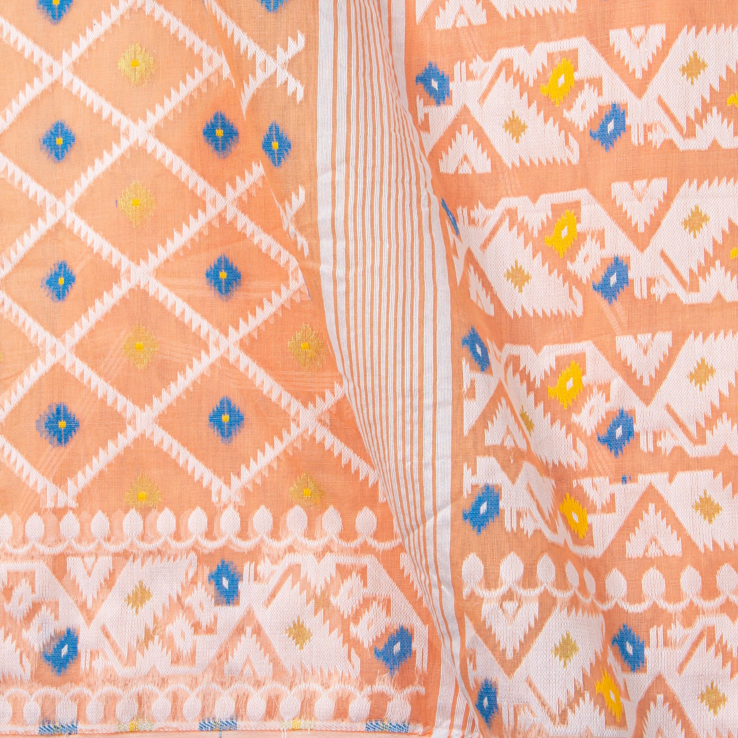 Peach Dhakai Jamdani Muslin Silk Saree For Party Wear PV MJ 150