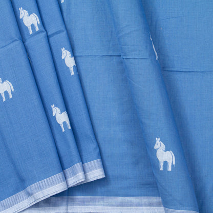 Blue Dhakai Jamdani Khadi Mulmul Saree For Party Wear PV MJ 160