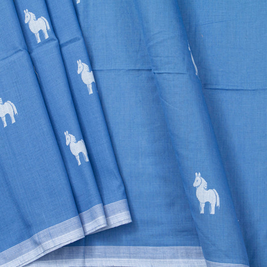 Blue Dhakai Jamdani Khadi Mulmul Saree For Party Wear PV MJ 160