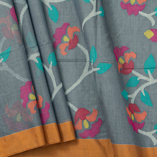 Grey Dhakai Jamdani Mulmul Silk Saree For Party Wear PV MJ 156