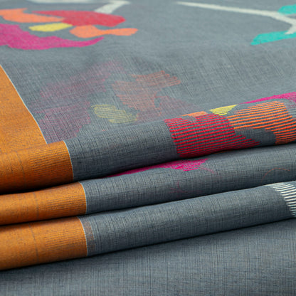 Grey Dhakai Jamdani Mulmul Silk Saree For Party Wear PV MJ 156