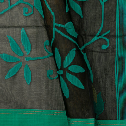 Black And Green Dhakai Jamdani Mulmul Silk Saree For Party Wear PV MJ 155