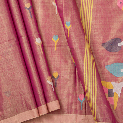 Pink Dhakai Jamdani Tissue Mulmul Saree For Party Wear PV MJ 157