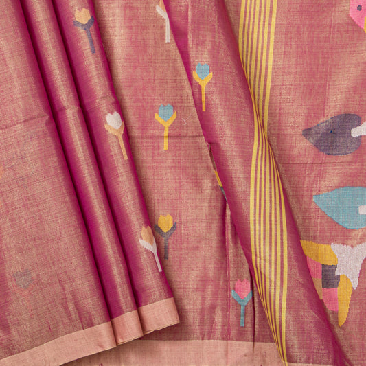 Pink Dhakai Jamdani Tissue Mulmul Saree For Party Wear PV MJ 157