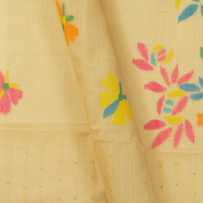 Sandal Dhakai Jamdani Kora Silk Saree Handwoven PV MJ 63