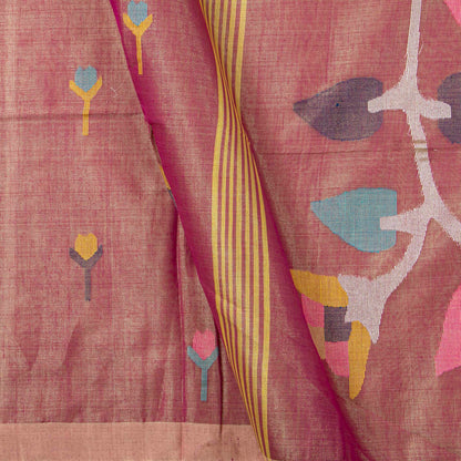 Pink Dhakai Jamdani Tissue Mulmul Saree For Party Wear PV MJ 157