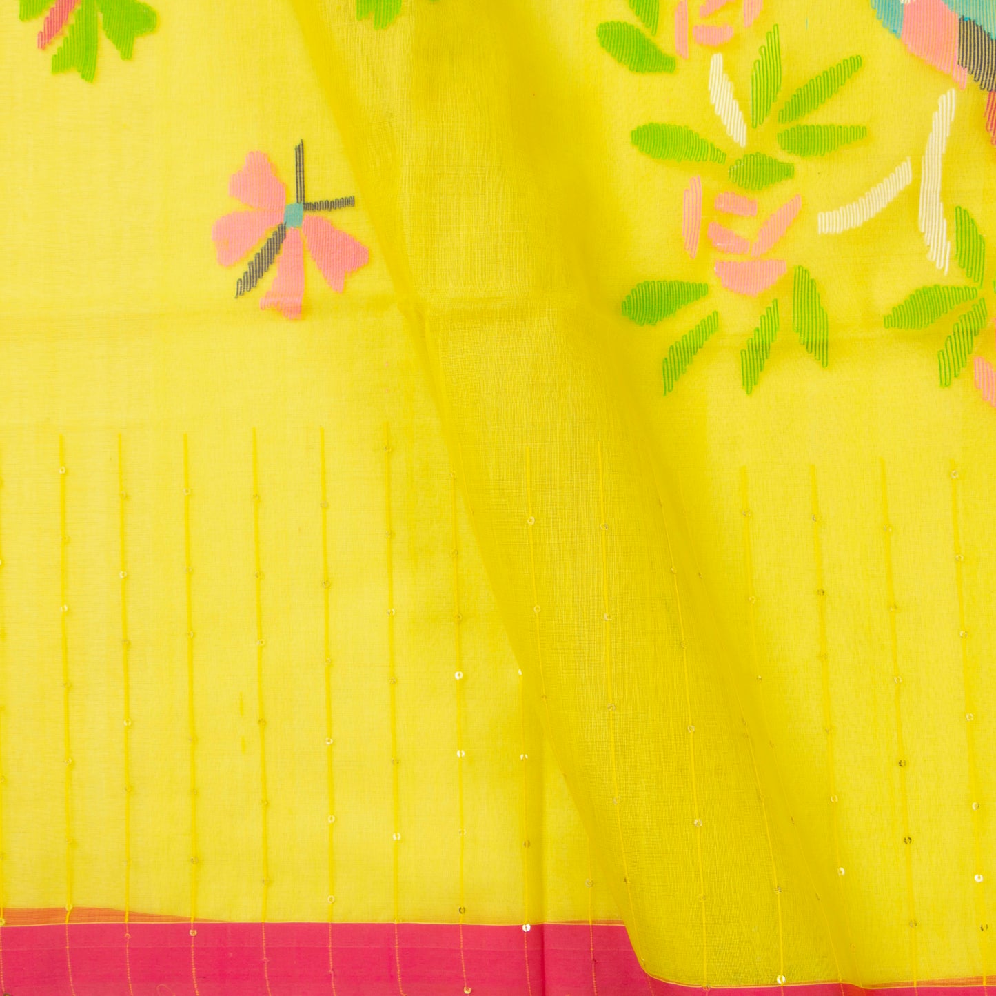 Yellow Dhakai Jamdani Kora Silk Saree Handwoven PV MJ 64