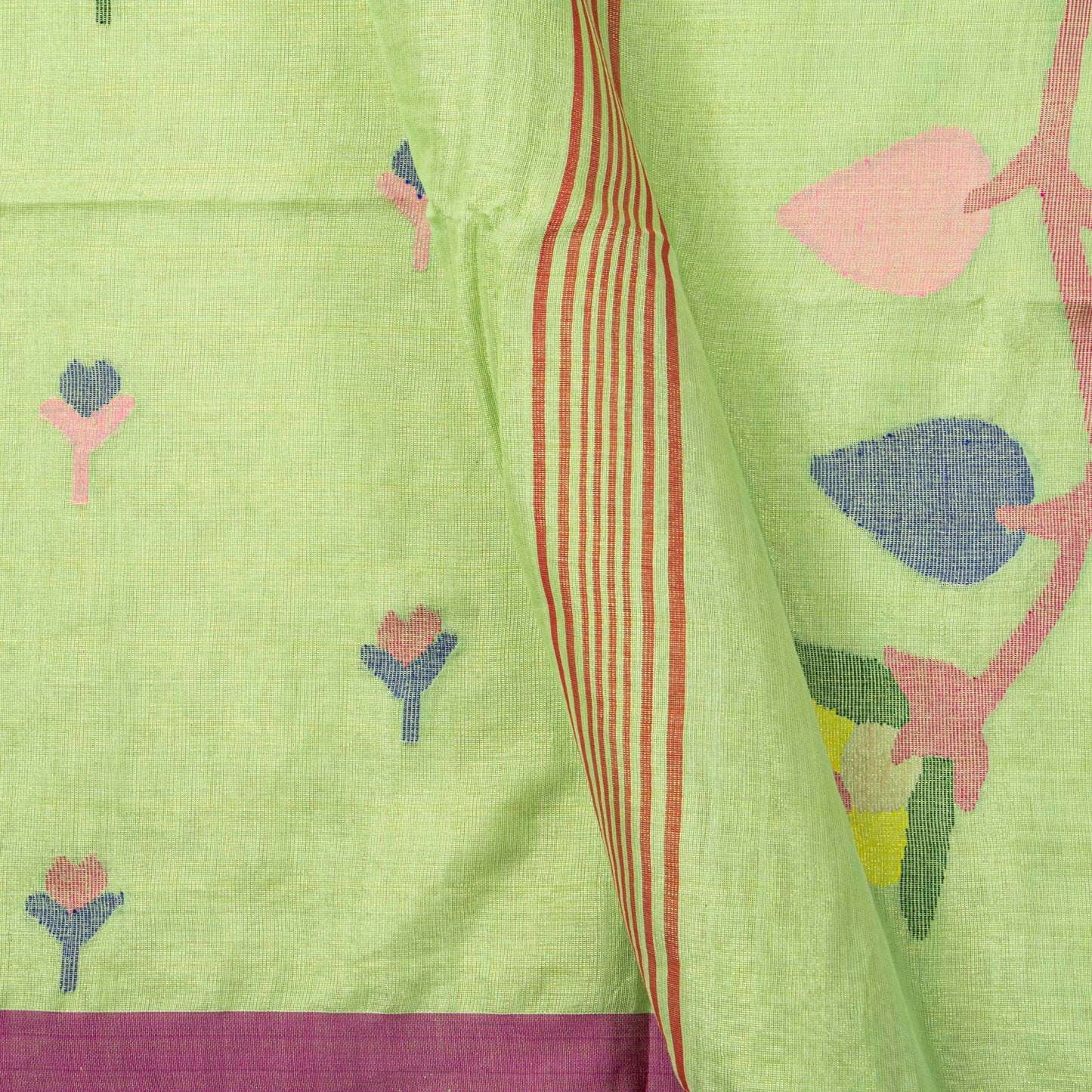 Green Dhakai Jamdani Khadi Mulmul Saree For Party Wear PV MJ 158