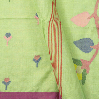 Green Dhakai Jamdani Khadi Mulmul Saree For Party Wear PV MJ 158