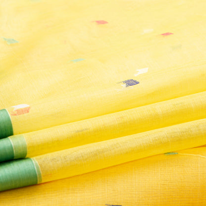 Yellow Dhakai Jamdani Khadi Mulmul Saree For Party Wear PV MJ 159