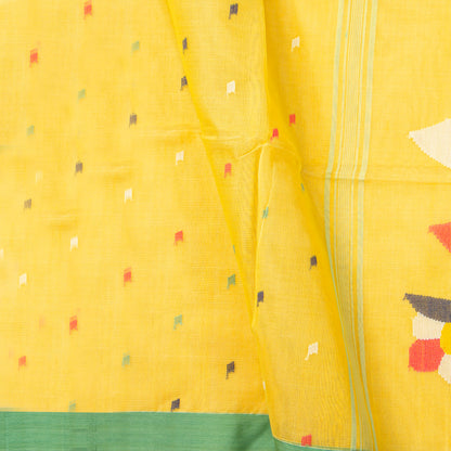 Yellow Dhakai Jamdani Khadi Mulmul Saree For Party Wear PV MJ 159