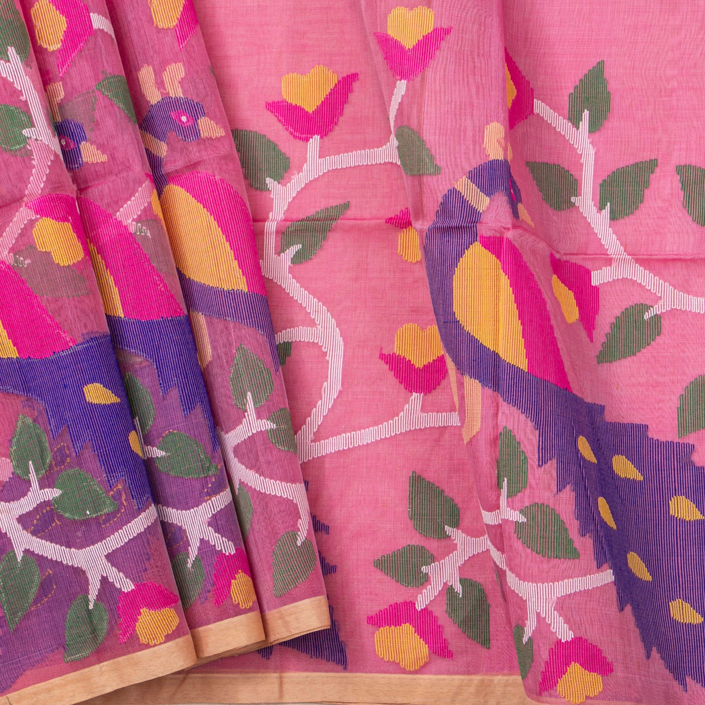 Pink Dhakai Jamdani Mulmul Silk Saree For Party Wear PV MJ 154