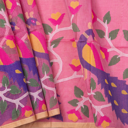 Pink Dhakai Jamdani Mulmul Silk Saree For Party Wear PV MJ 154