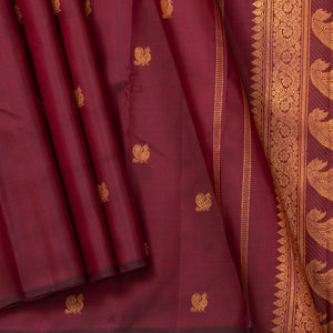 Maroon And Green Kanchipuram Silk Saree Handwoven Pure Silk No Zari Rising Border  PV NYC 1256