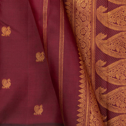 Maroon And Green Kanchipuram Silk Saree Handwoven Pure Silk No Zari Rising Border  PV NYC 1256