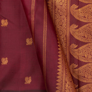 Maroon And Green Kanchipuram Silk Saree Handwoven Pure Silk No Zari Rising Border  PV NYC 1256