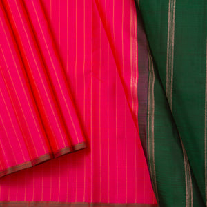 Pink, Orange And Green Half And Half Kanchipuram Silk Saree Handwoven Pure Silk For Festive Wear PV 2037