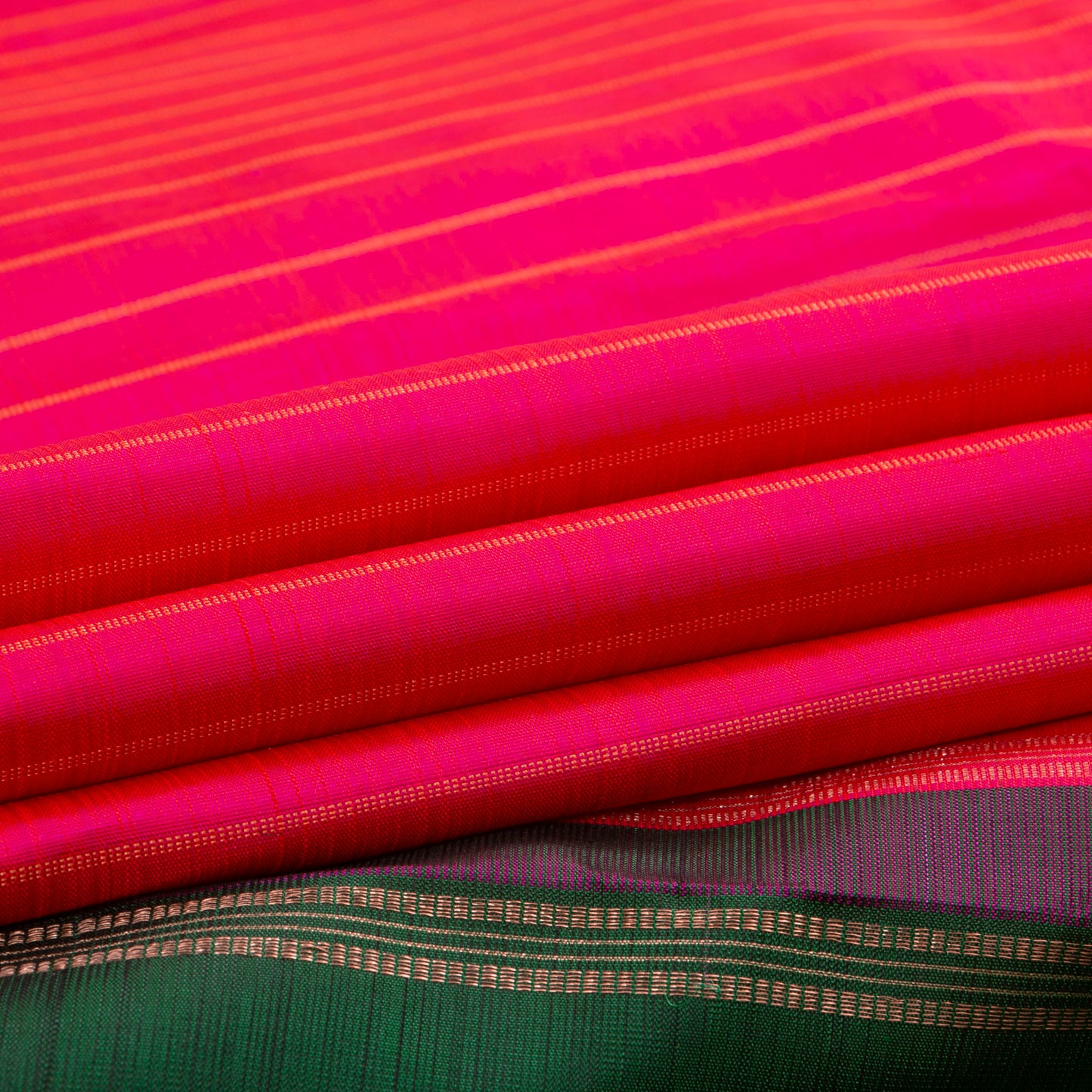 Pink, Orange And Green Half And Half Kanchipuram Silk Saree Handwoven Pure Silk For Festive Wear PV 2037