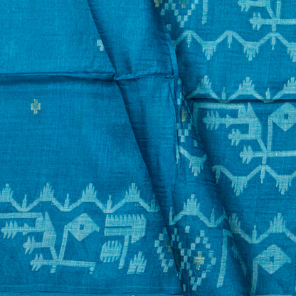 Blue Dhakai Jamdani Mulmul Silk Saree For Party Wear PV MJ 153