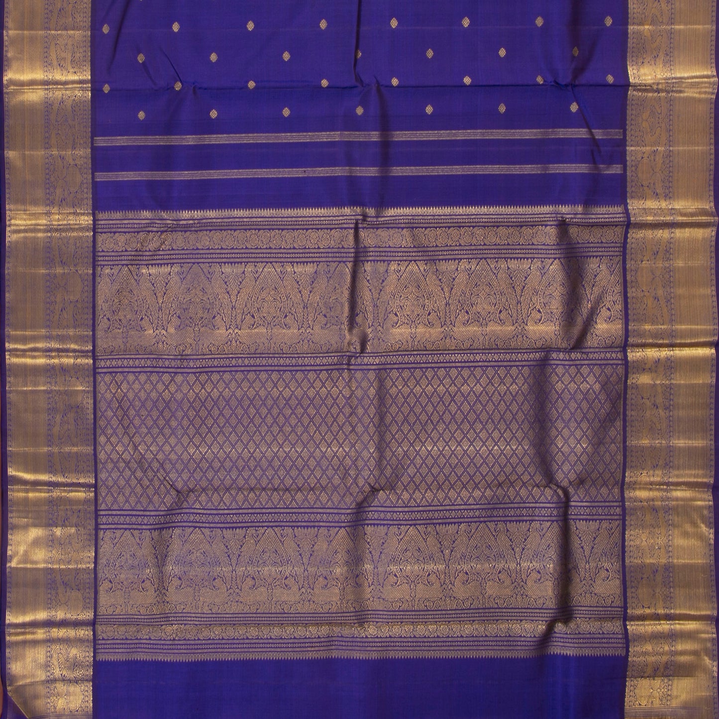 Blue Kanchipuram Silk Saree With Medium Border Handwoven Pure Silk For Wedding Wear PV 2038