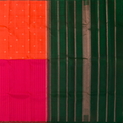 Pink, Orange And Green Half And Half Kanchipuram Silk Saree Handwoven Pure Silk For Festive Wear PV 2037