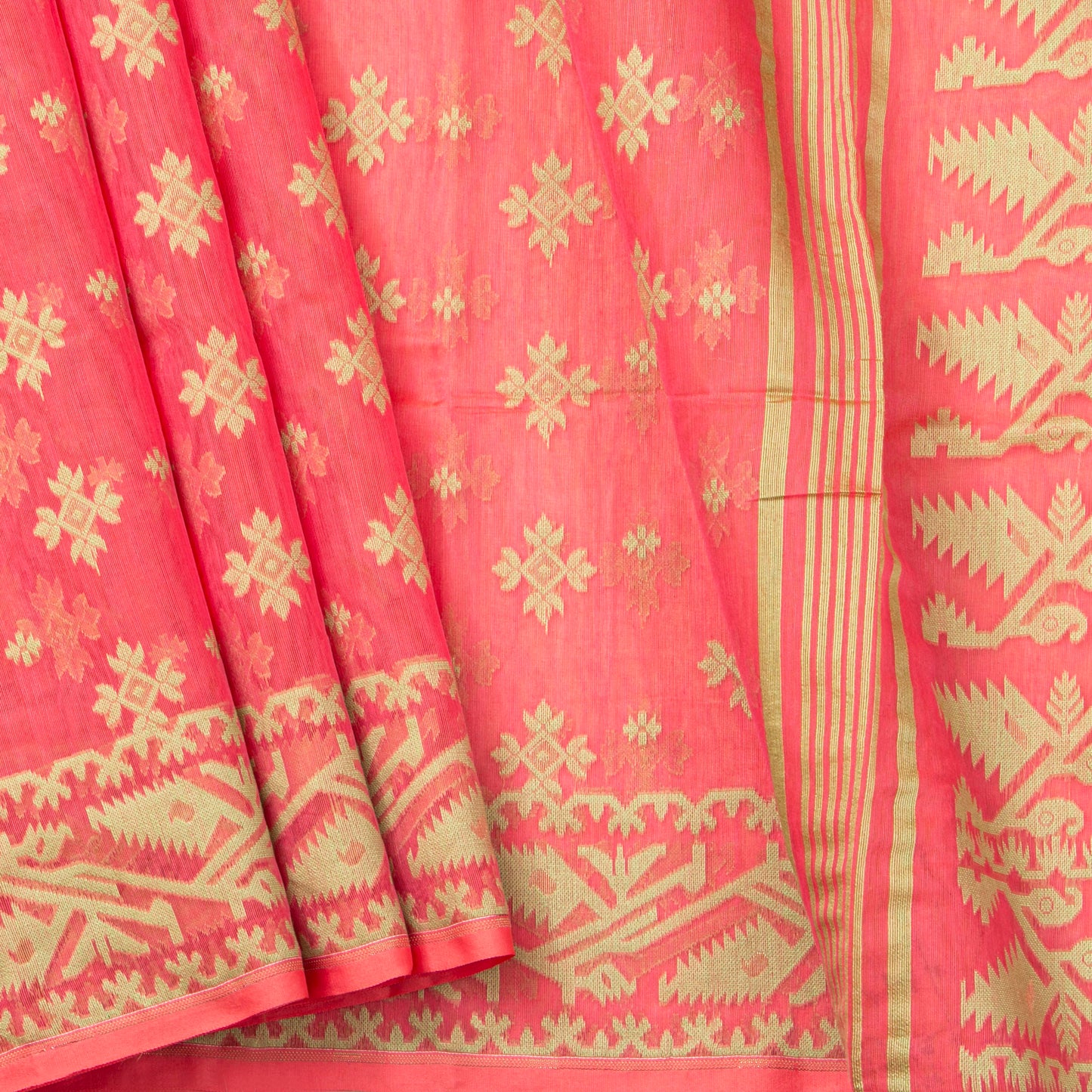 Peach Dhakai Jamdani Mulmul Silk Saree For Party Wear PV MJ 142