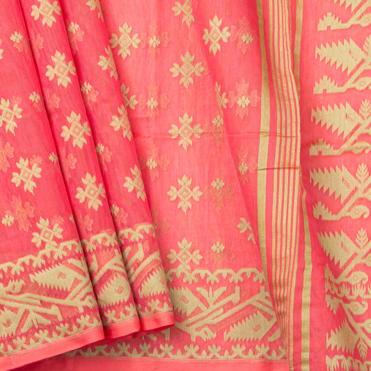 Peach Dhakai Jamdani Mulmul Silk Saree For Party Wear PV MJ 142